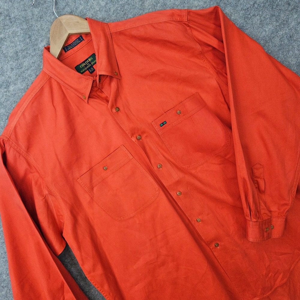 Colours by Alexander Julian Button Down Men's Orange Large Twill Cotton Shirt